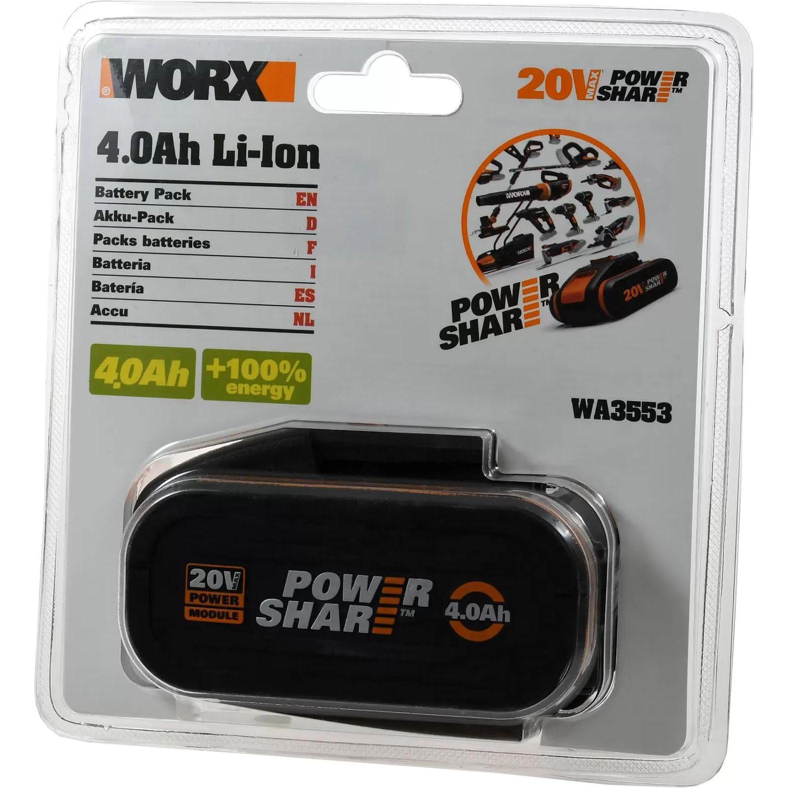 Worx Akku WA3553 20V 4,0Ah Li-Ion (20 V, 4000 mAh)
