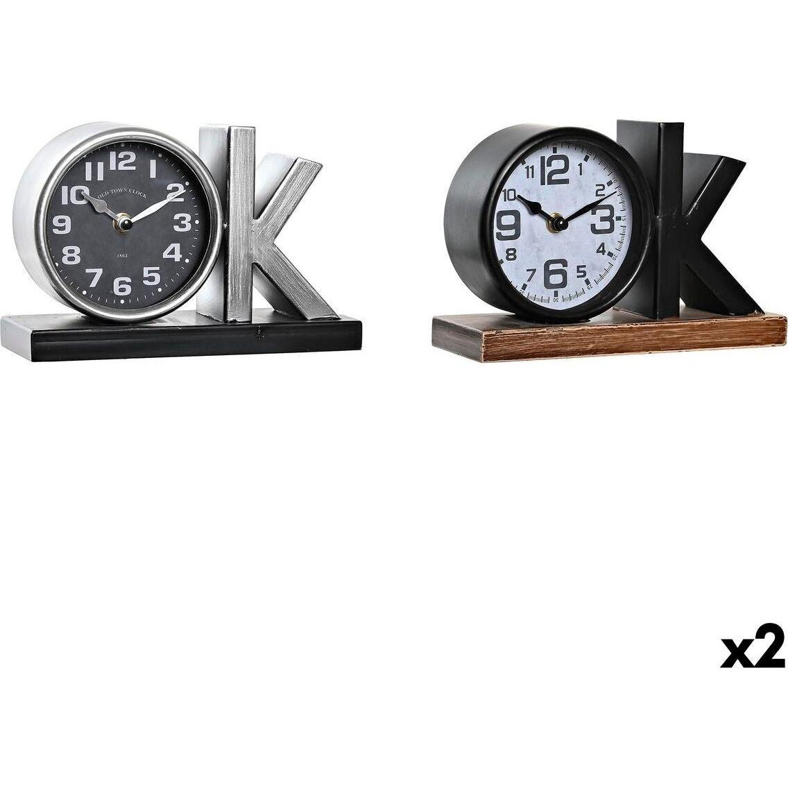 DKD Home Decor, Orologio da tavolo, Table clock 23 x 8 x 15 cm Silver Black Iron (2 Units)