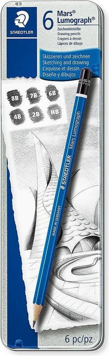 Actual product image Staedtler Pencil Mars® Lumograph® 100 Lead thickness: 2 mm Designation of hardness: 8B, 7B, 6B, 4B, 2 (2 mm, 2B, 4B, 6B, 7B, 8B, HB, 6x)