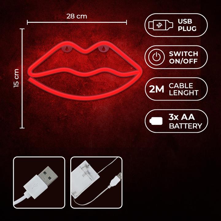 Produktbild Forever Light Neon LED Licht LIPS rot Fledermaus + USB FLNEO8 (Rot)
