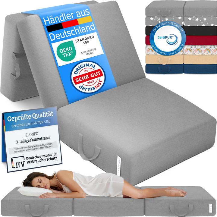 Bestschlaf Klappmatratze, 3-teilige Faltmatratze, Reisebett, Gästematratze (75 x 195 cm, Schaumstoffkern)