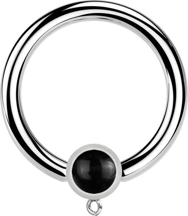 Actual product image Star Piercing Micro Closure Ring silber mit Zylinder schwarzer Onyx Stein Ring für Anhänger (without brass, Mineral, Surgical steel 316L)