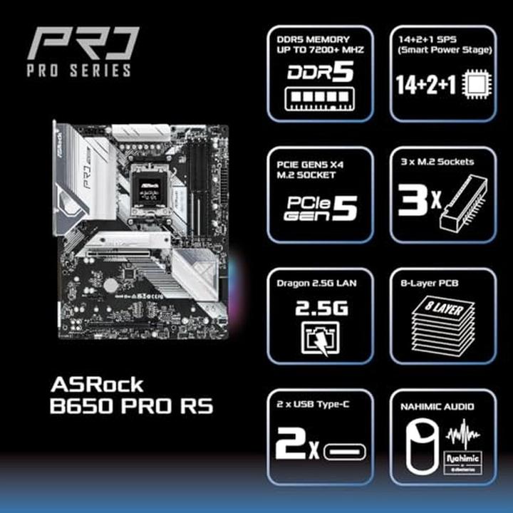 Productafbeelding AsRock MB B650 Pro RS AM5 HDMI/DP DDR5 (AM5, AMD B650, ATX)