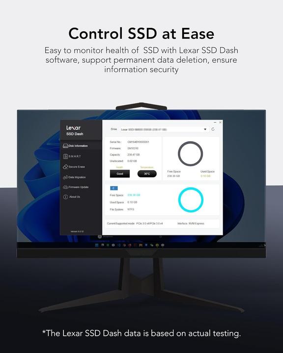 Actual product image Lexar M.2 2280 PCIe Gen3x4 NVMe 1.4 Internal SSD with 3300 MB/s Read and 2600 MB/s Write Speeds (2000 GB, M.2 2280)