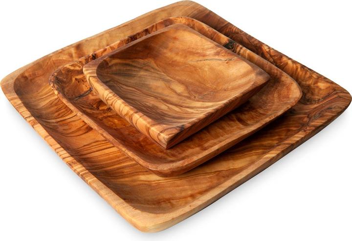 Natura Punto 3 ciotole quadrate, legno d'oliva, 11 x 11cm, 15 x 15cm, 20 x 20cm