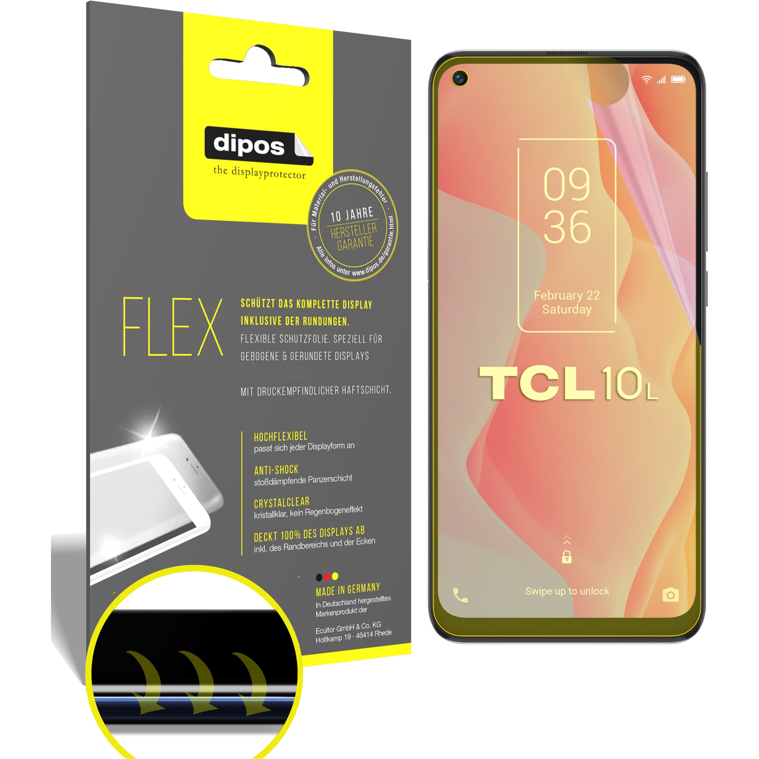 Dipos Displayschutzfolie Full-Cover 3D (2 Stück, Tcl 10l), Smartphone Schutzfolie, Transparent