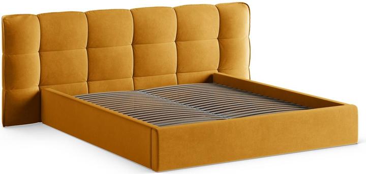 Actual product image Micadoni Velvet Storage Bed With Headboard, "Eric", Yellow, 225x250x104 Made in Europe (160 x 200 cm)