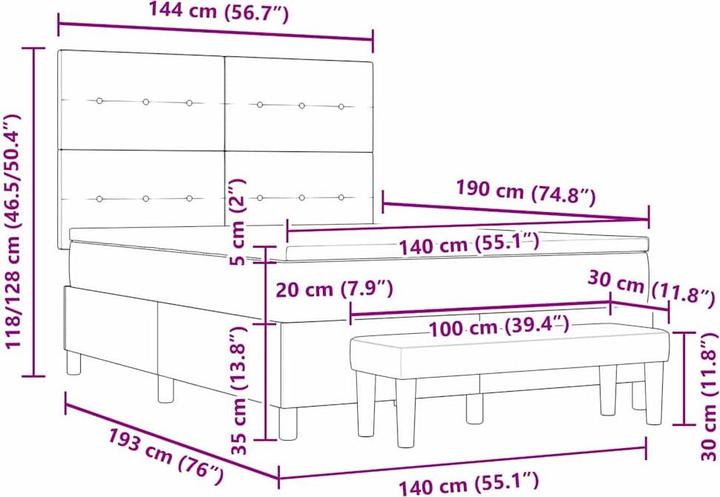 Image du produit vidaXL Boxspringbett (140 x 190 cm)