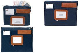 Actual product image Alba Bench bag "POCSOUGM B" with expansion pleat, made of nylon, blue zip, sender window, dimensions: