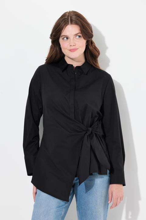 Immagine prodotto Ulla Popken Blusa in cotone biologico con drappeggio, colletto da camicia e maniche lunghe (54)
