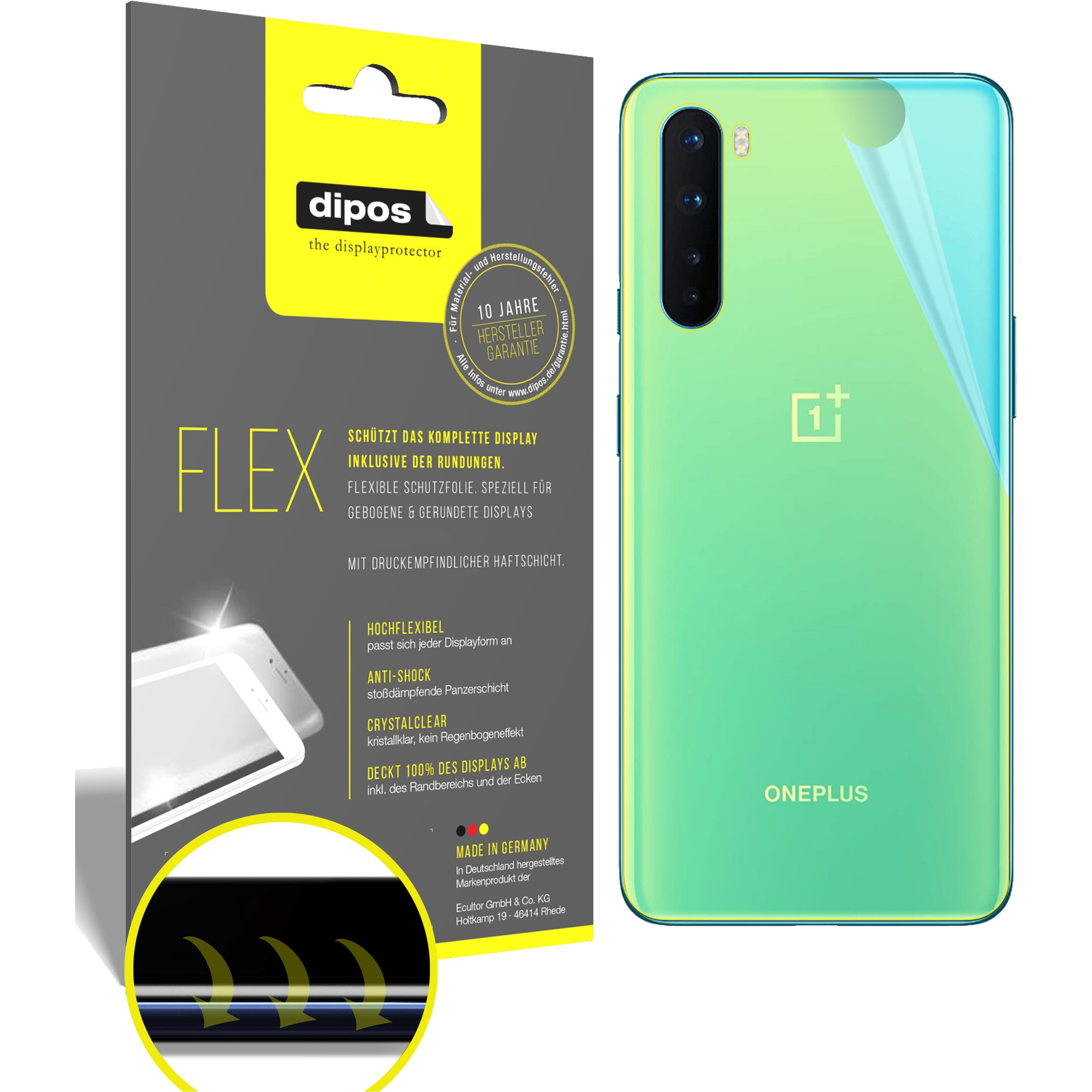 Dipos Displayschutzfolie Full-Cover 3D (3 Stück, OnePlus Nord), Smartphone Schutzfolie, Transparent