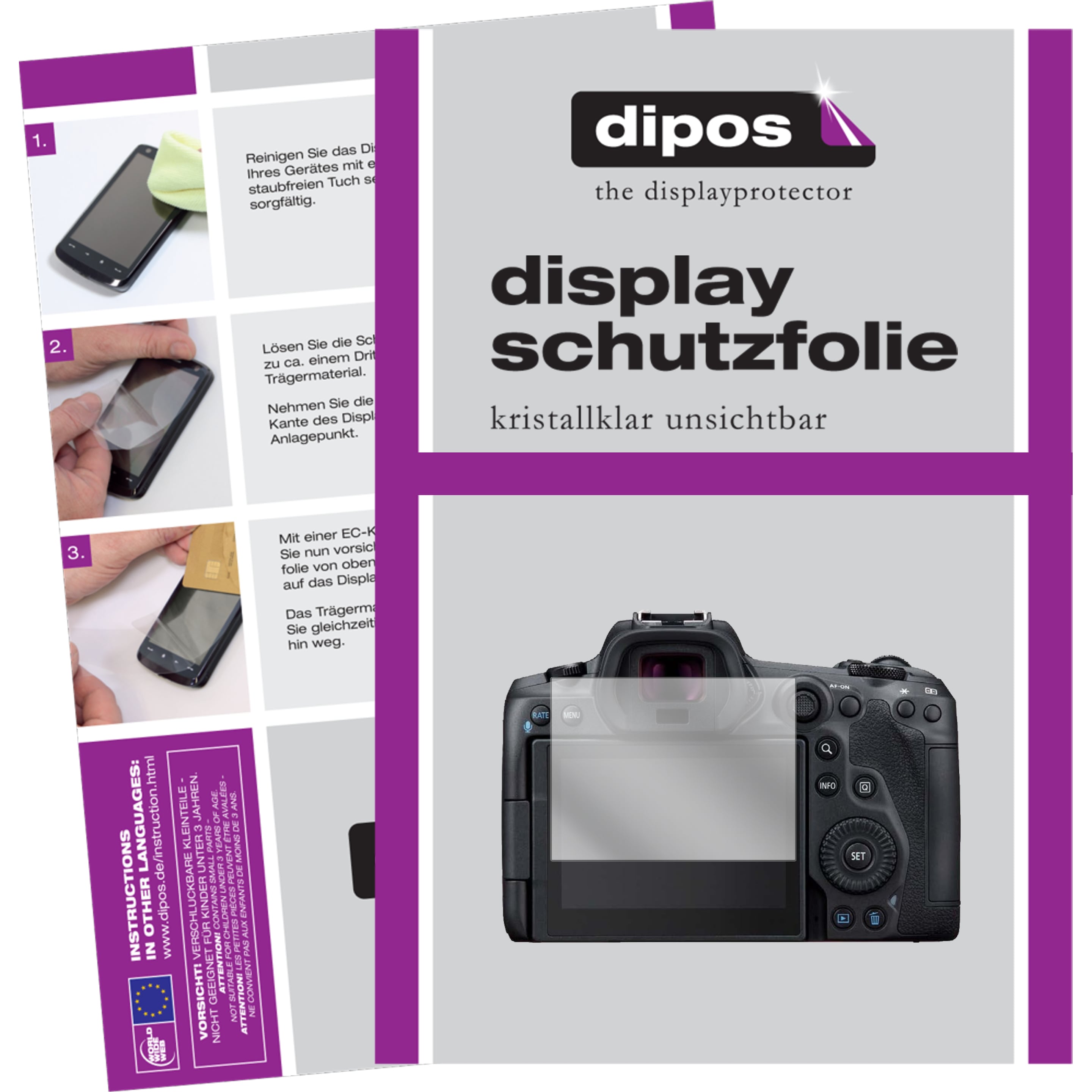 Dipos Displayschutzfolie Crystalclear (Displayschutz, Canon EOS R6), Kameraschutz, Transparent