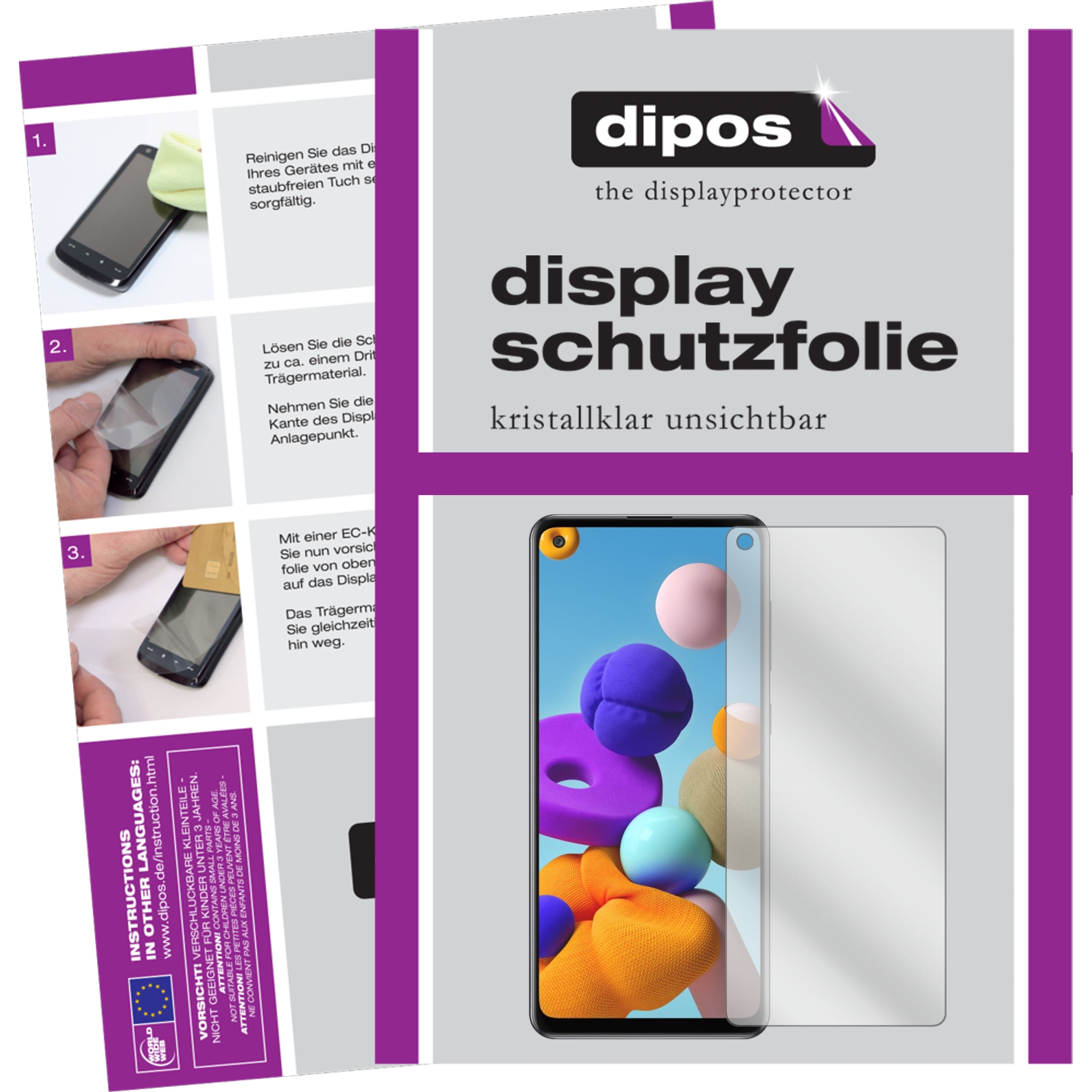 Dipos Displayschutzfolie Crystalclear (2 Stück, Samsung Galaxy A21s), Smartphone Schutzfolie, Transparent