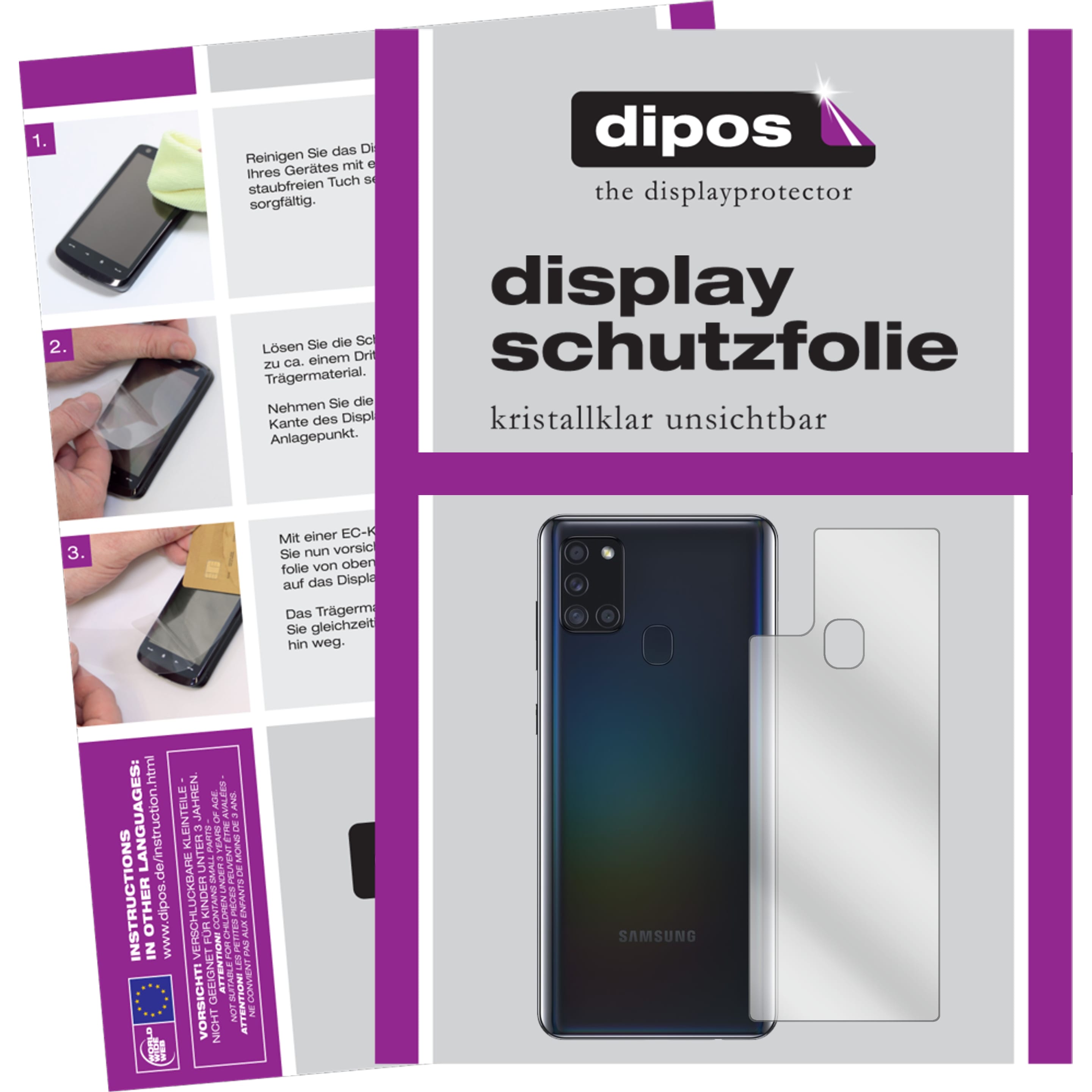 Dipos Displayschutzfolie Crystalclear (6 Stück, Samsung Galaxy A21s), Smartphone Schutzfolie, Transparent