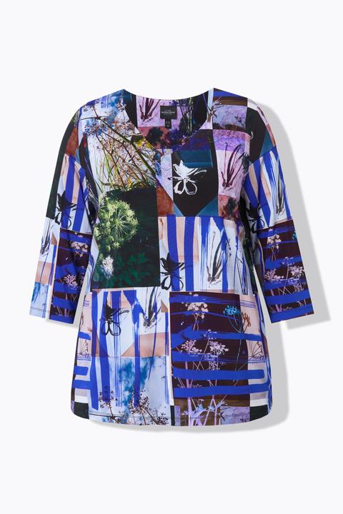 Actual product image Ulla Popken Patchwork Print 3/4 Sleeve Slinky Tee (46, 48)