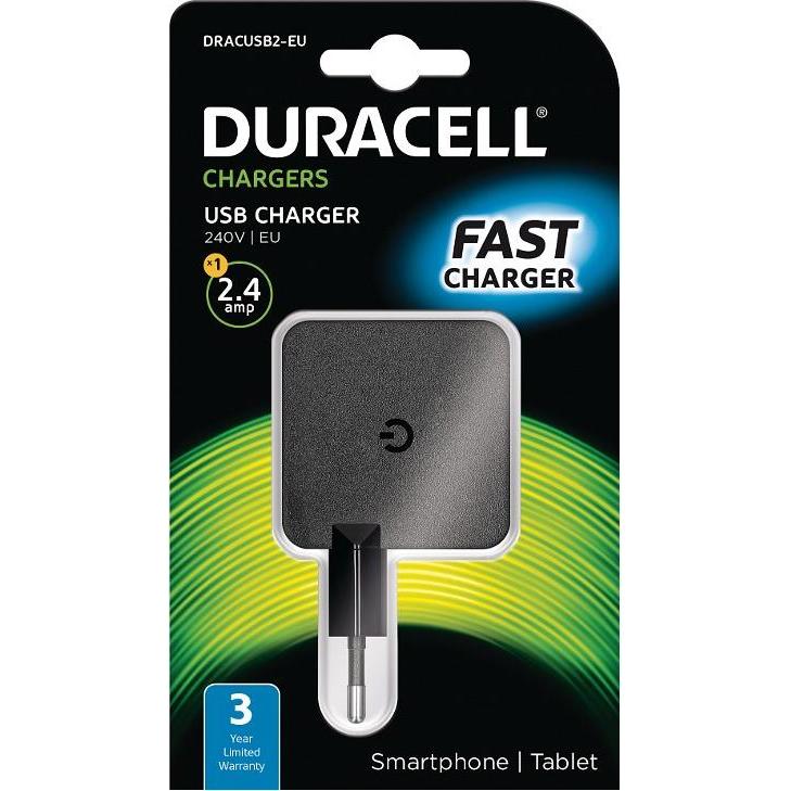 Duracell 2.4A USB Phone/Tablet Charger (1 Stk., Ladegerät inkl. Akku), Akku Ladegerät