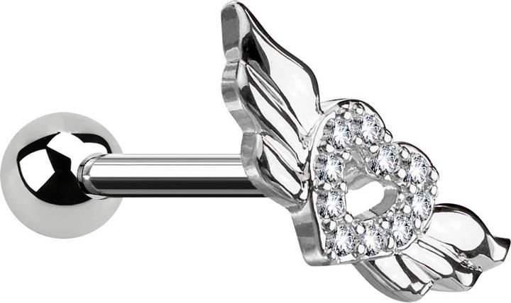 Produktbild Star Piercing Micro Barbell silber Engelsflügel mit Kristallen (Chirurgenstahl 316L, Messing)