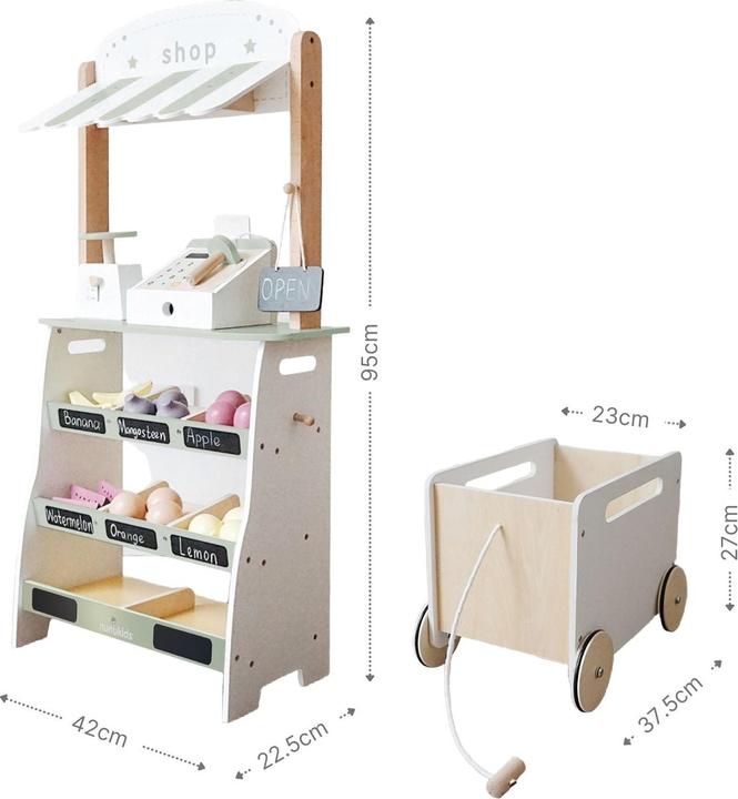 Immagine prodotto Hermex Holz-Kaufladen mit Zubehör Kinder-Verkaufsstand Früchte- und Obststand