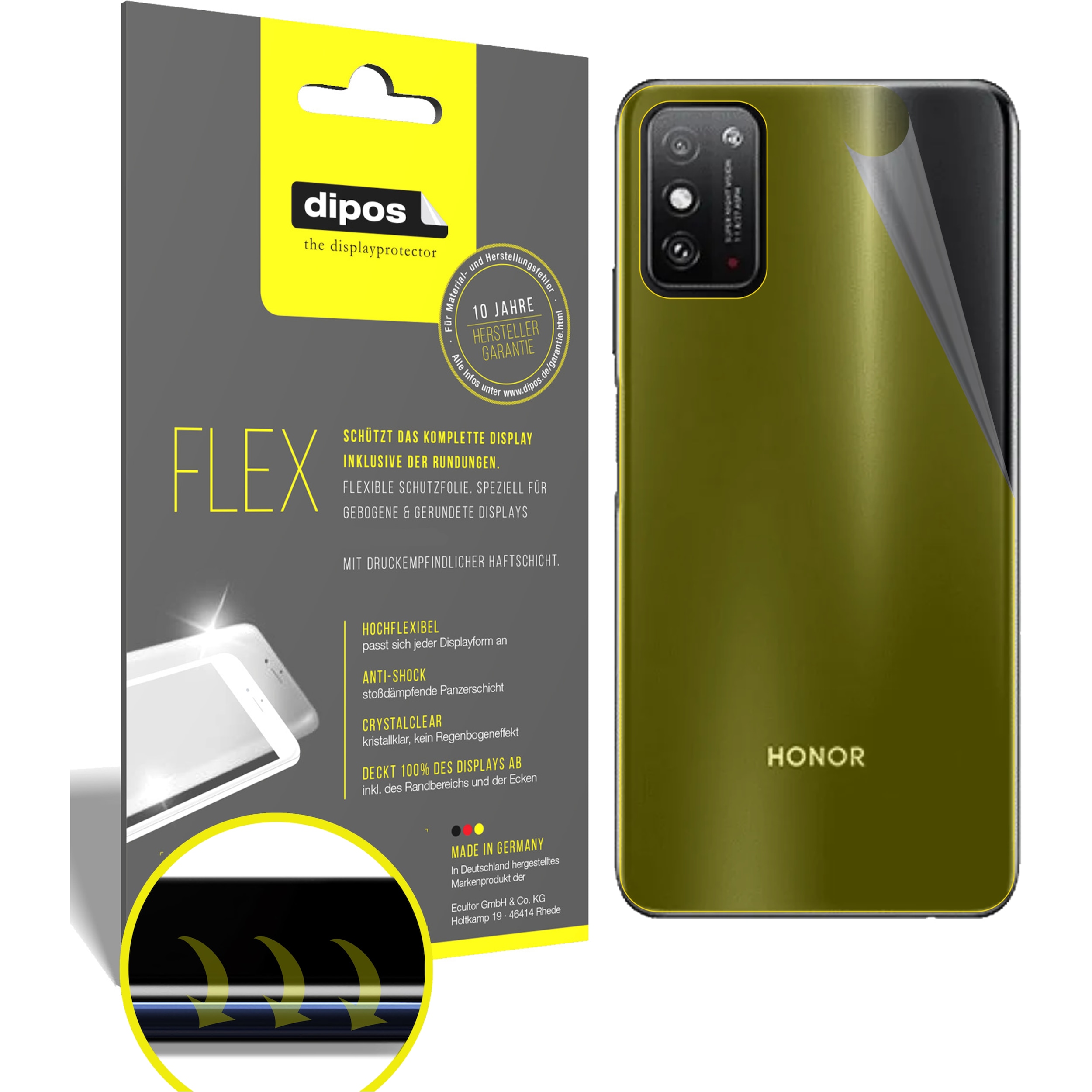 Dipos Displayschutzfolie Full-Cover 3D (3 Stück, Honor X10 Max), Smartphone Schutzfolie, Transparent