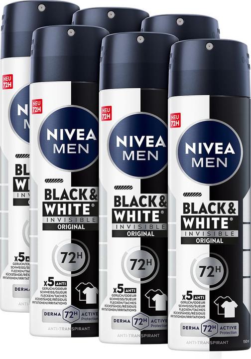 Produktbild NIVEA MEN Multipack Black & White Invisible Original Spray (6 Stück) (Spray, 900 ml)
