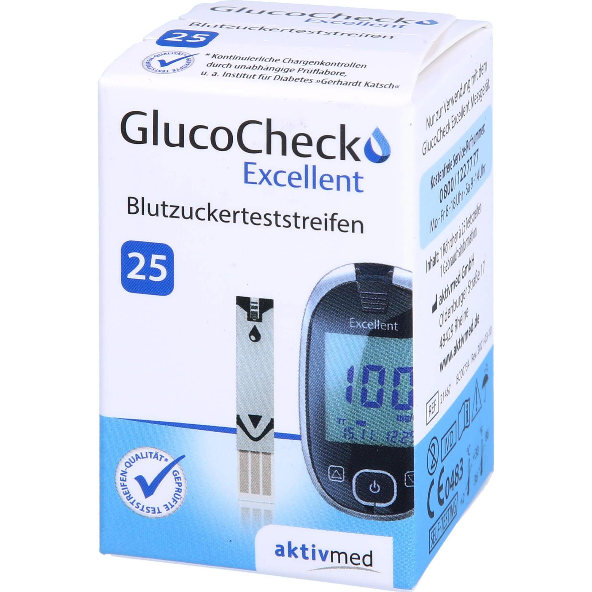 Gluco Check, Bluttest, GlucoCheck Excellent Blutzuckerteststreifen, 25 St. Teststreifen (Teststreifen)