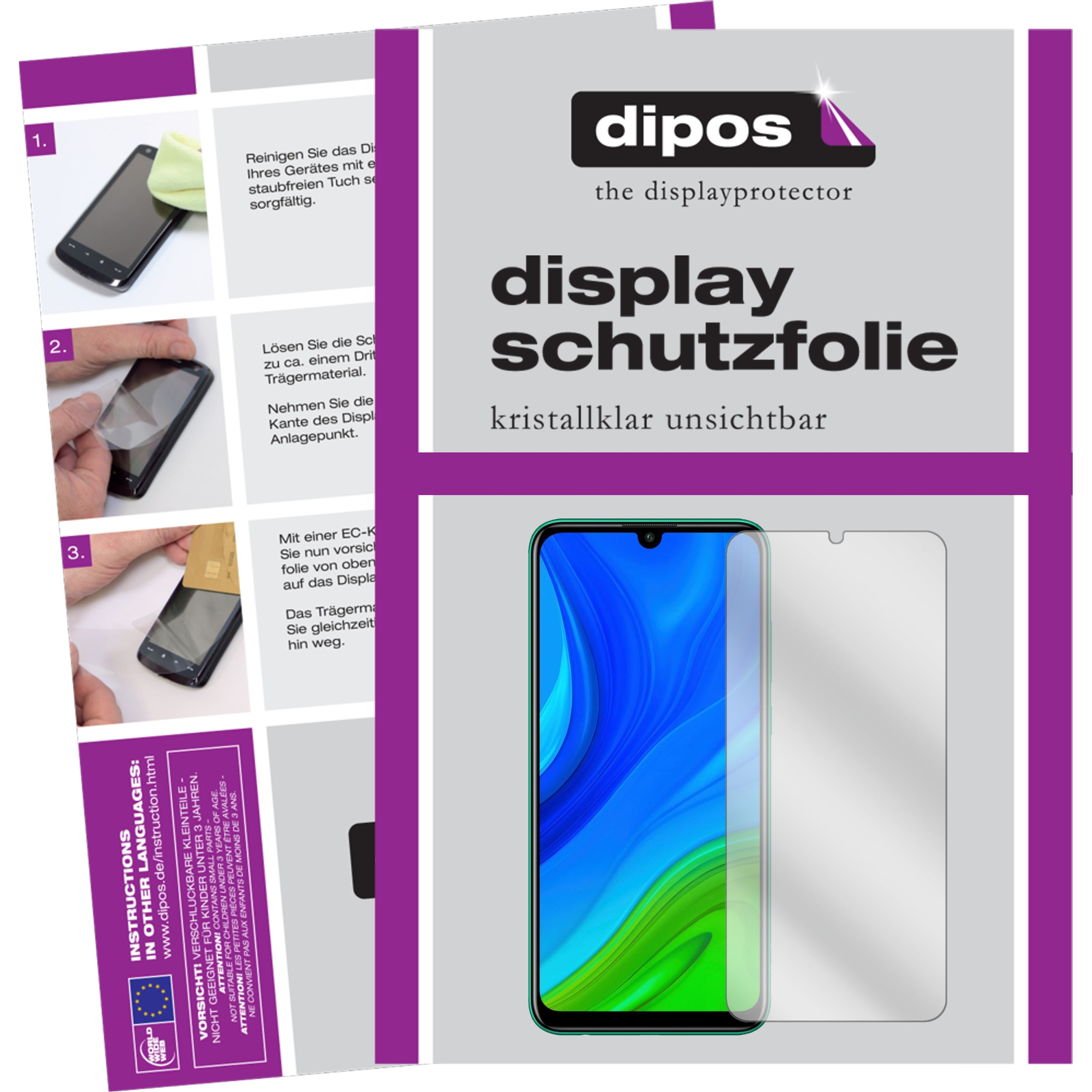 Dipos Displayschutzfolie Crystalclear (2 Stück, Huawei P Smart (2020)), Smartphone Schutzfolie, Transparent