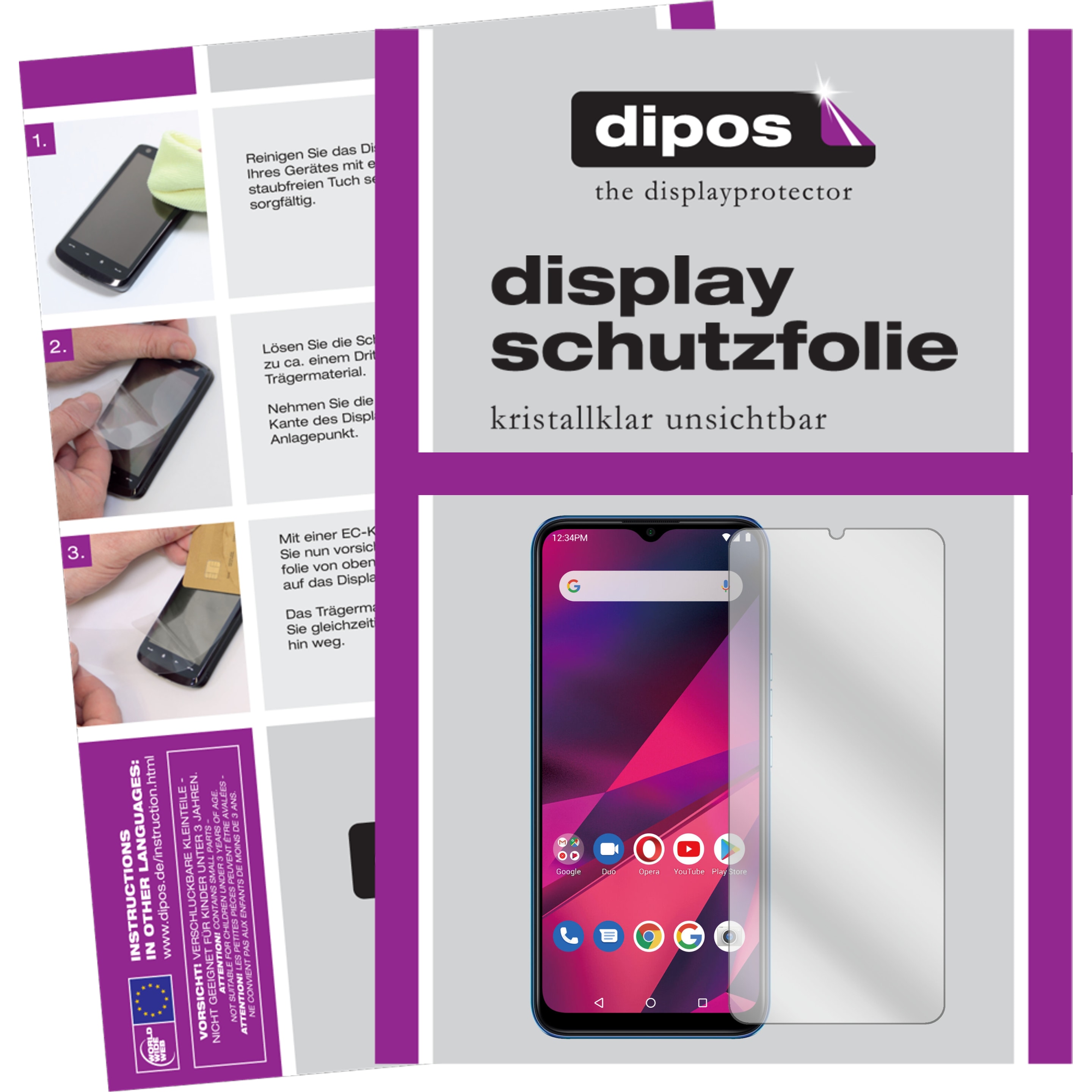 Dipos Displayschutzfolie Crystalclear (2 Stück, Blu g90), Smartphone Schutzfolie, Transparent