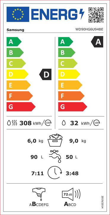Label énergétique Samsung Waschtrockner WD6400H