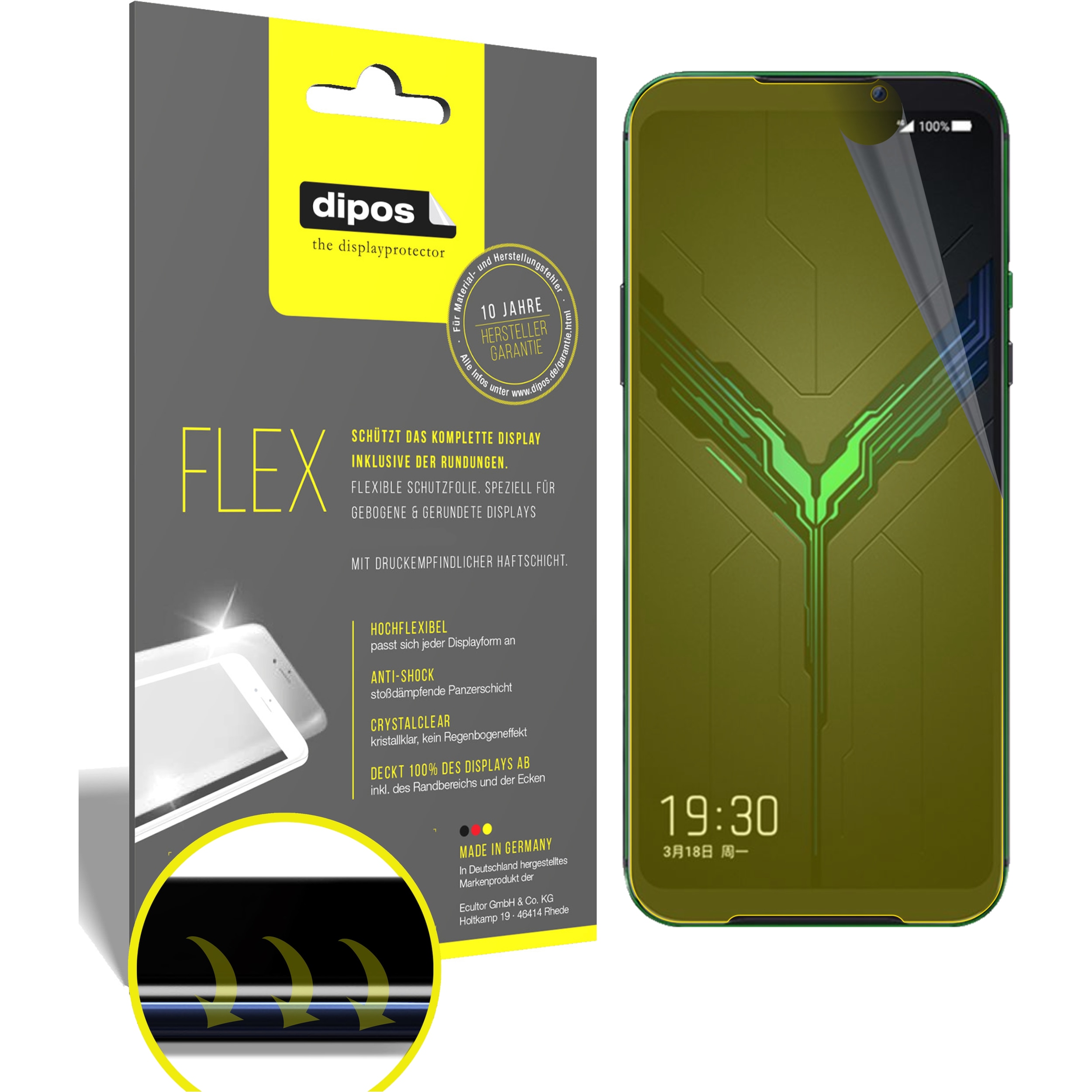 Dipos Displayschutzfolie Full-Cover 3D (3 Stück, Xiaomi Black Shark 3S), Smartphone Schutzfolie, Transparent