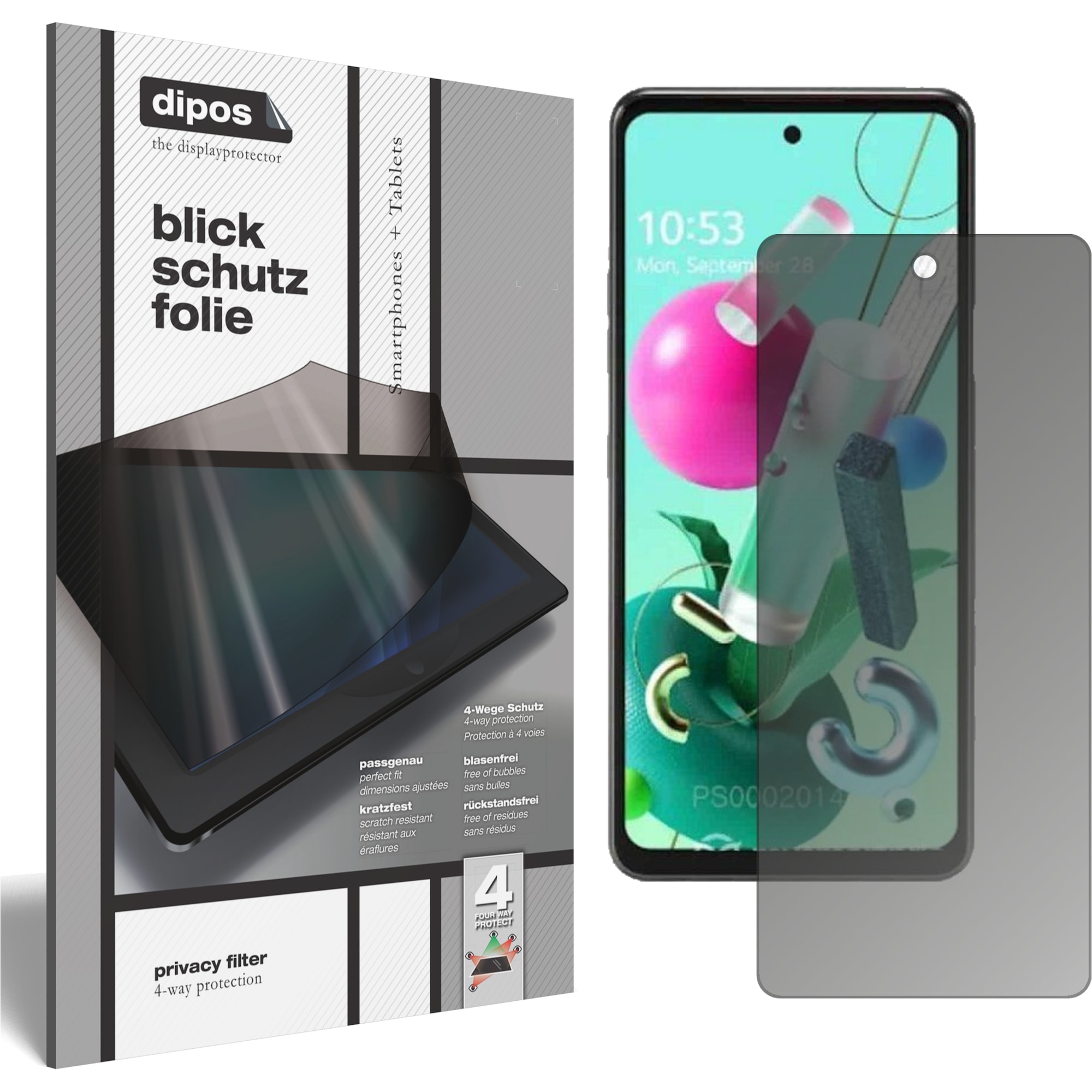 Dipos Blickschutzfolie 4-Way Privacy (1 Stück, LG Q92), Smartphone Schutzfolie, Transparent