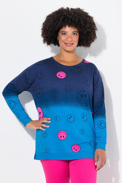 Actual product image Angel of Style Oversized Long-Sleeve Color Gradient Smiley Print Sweatshirt (46)