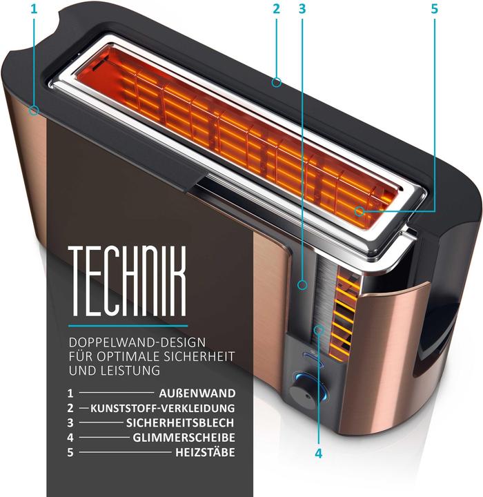 Actual product image Arendo Long slot toaster FRUKOST Copper