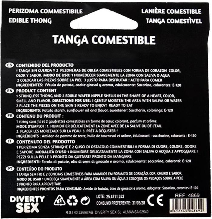 Actual product image Hotflowers GIRL WAFER THONG AND 2 NIPPLE PADS DRAGBERRY TASTE /es/pt/en/fr/it/ (Dice games, English, French, Italian, Portuguese, Spanish)