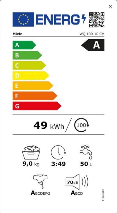 Energie-Label Miele NOVA W2 WQ 100-10 CH (9 kg, Rechts)