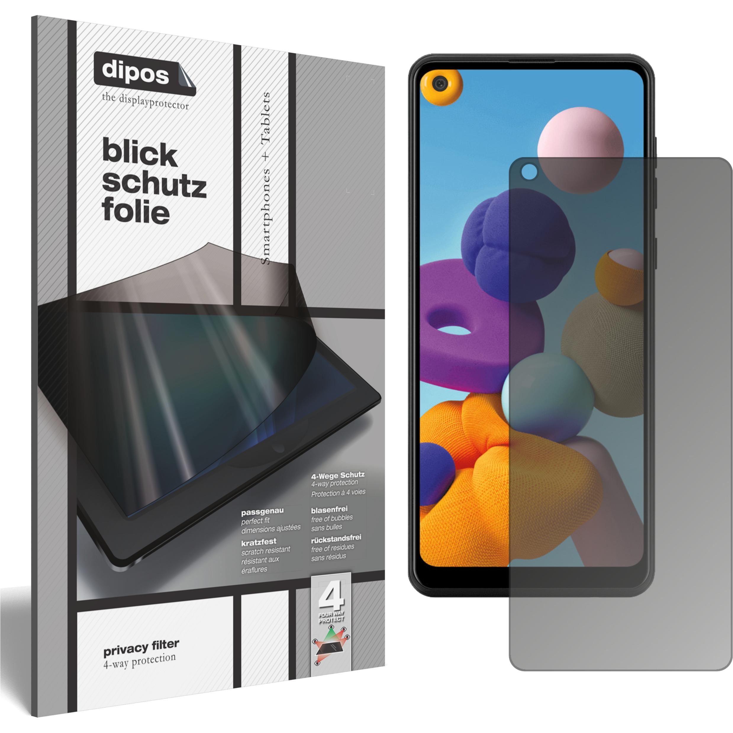 Dipos Blickschutzfolie 4-Way Privacy (1 Stück, Samsung Galaxy A21), Smartphone Schutzfolie, Transparent