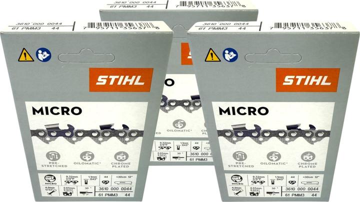 Stihl 3x 3/8" Picco Micro Mini 3 (PMM3) chaîne de scie 30 cm 3/8" P 1,3 mm 44 TG 3 pièces ( 3x (Scie, Chaîne de sciage)