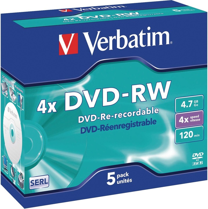 Produktbild Verbatim DVD-RW, 4x, 4.7GB, 5er Pack (5 x)