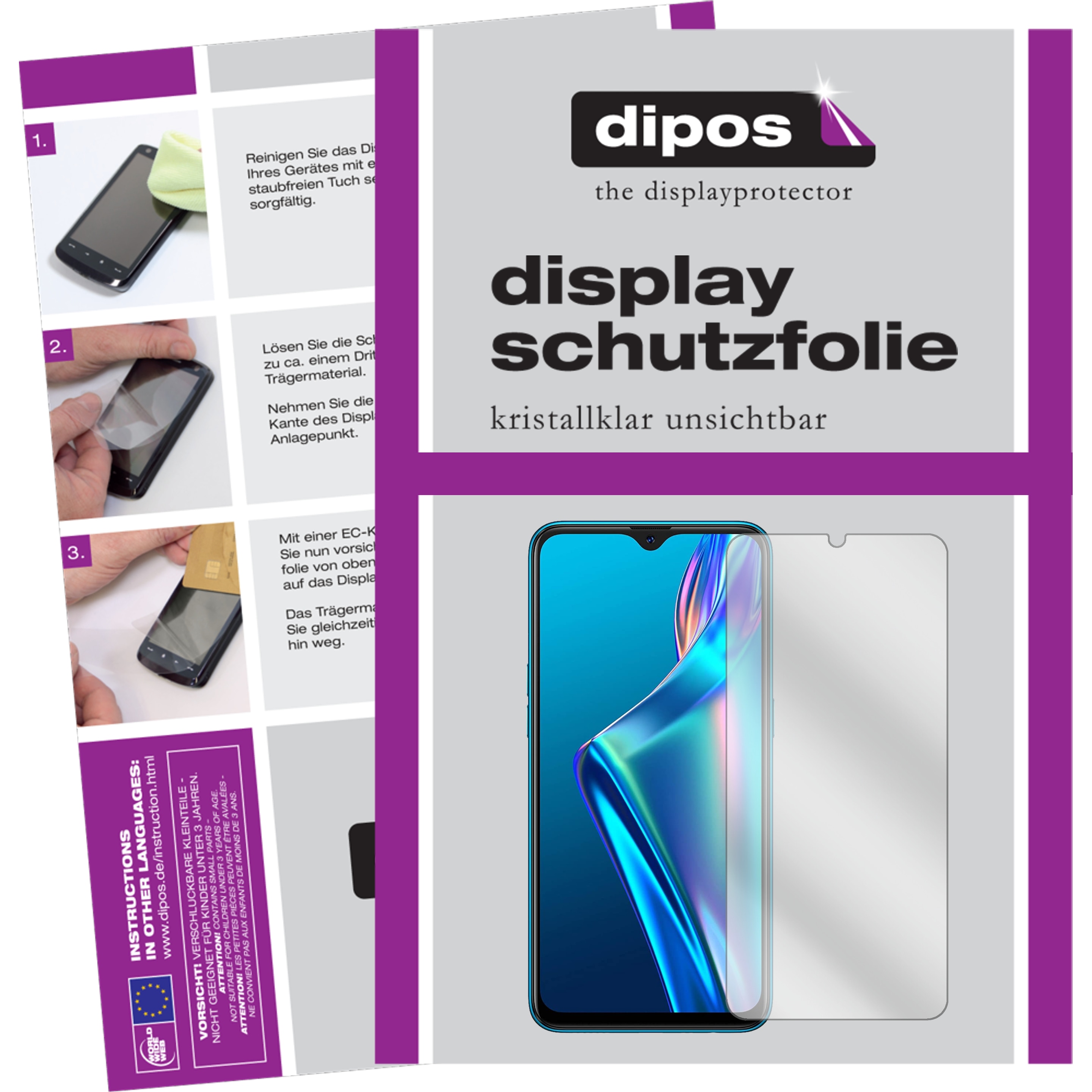 Dipos Displayschutzfolie Crystalclear (1 Stück, Oppo A12), Smartphone Schutzfolie, Transparent