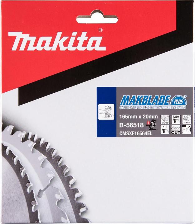 Produktbild Makita B-56502 TCT saw 165X1.9X20mm 10 ° T64 MAKBLADE PLUS