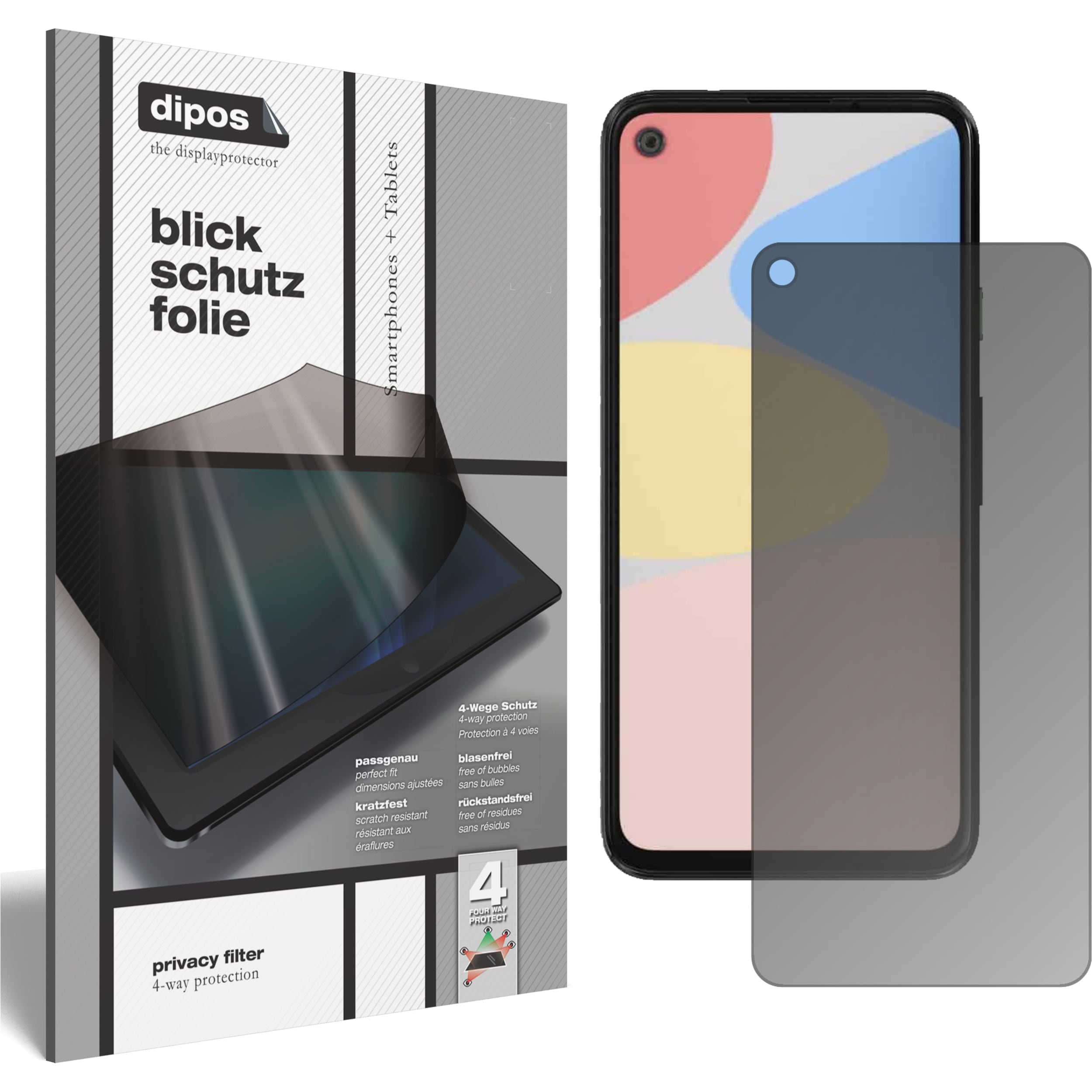 Dipos Blickschutzfolie 4-Way Privacy (1 Stück, Google Pixel 4a), Smartphone Schutzfolie, Transparent