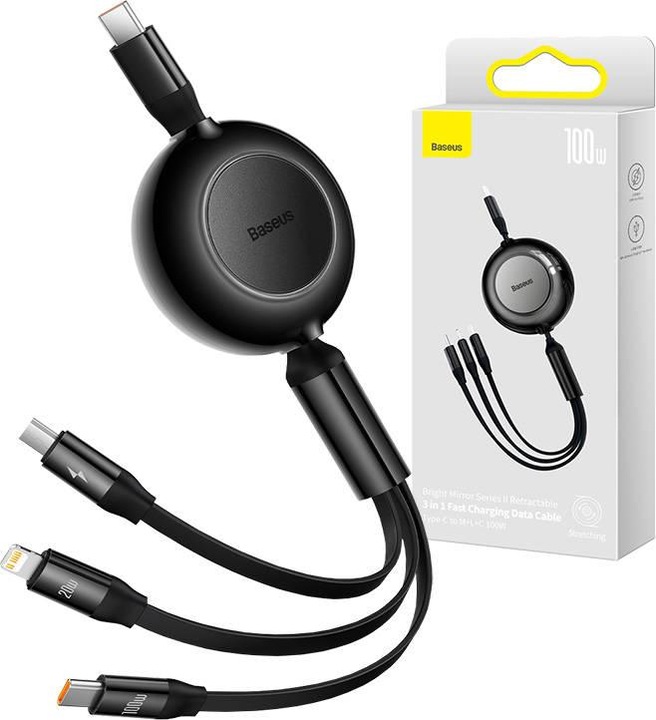 Productafbeelding Baseus Heldere Spiegel 4, USB-C 3-in-1 kabel voor micro USB / USB-C / Lightning 100W / 3,5A 1,1m (Zwart) (1.10 m, USB 3.2 Gen 1)