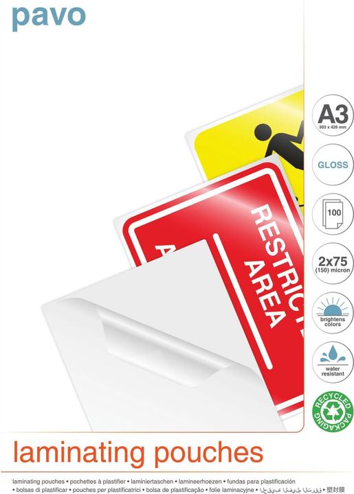 Produktbild pavo Laminierfolie A3, 75 µm, 100 Stück, Glänzend Wasserdicht (A3, 100 Stück, 75 µm)