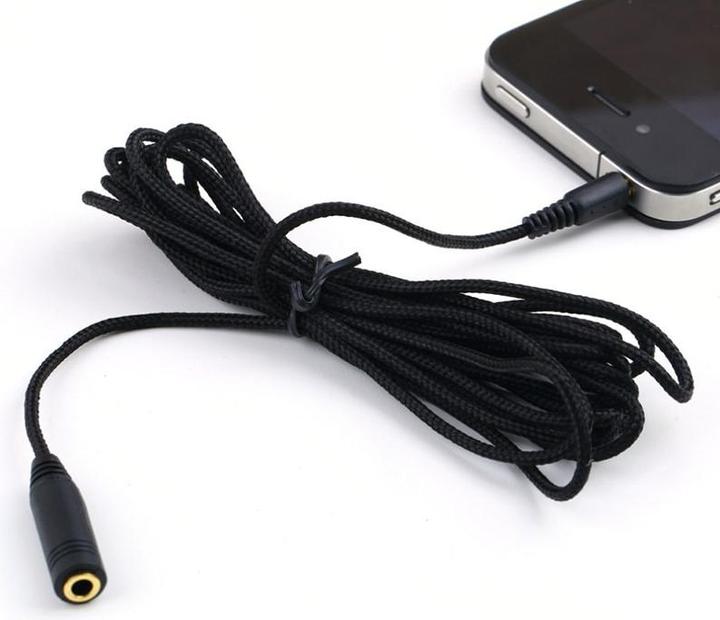 JTI Gewebtes 3,5-mm-Aux-Verlängerungskabel - 5 m - Schwarz (5m, 3.5mm Klinke)