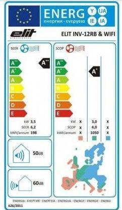 Energie-Label Elit INV-12RB WiFi I/O (40 m², 11942.50 BTU/h)
