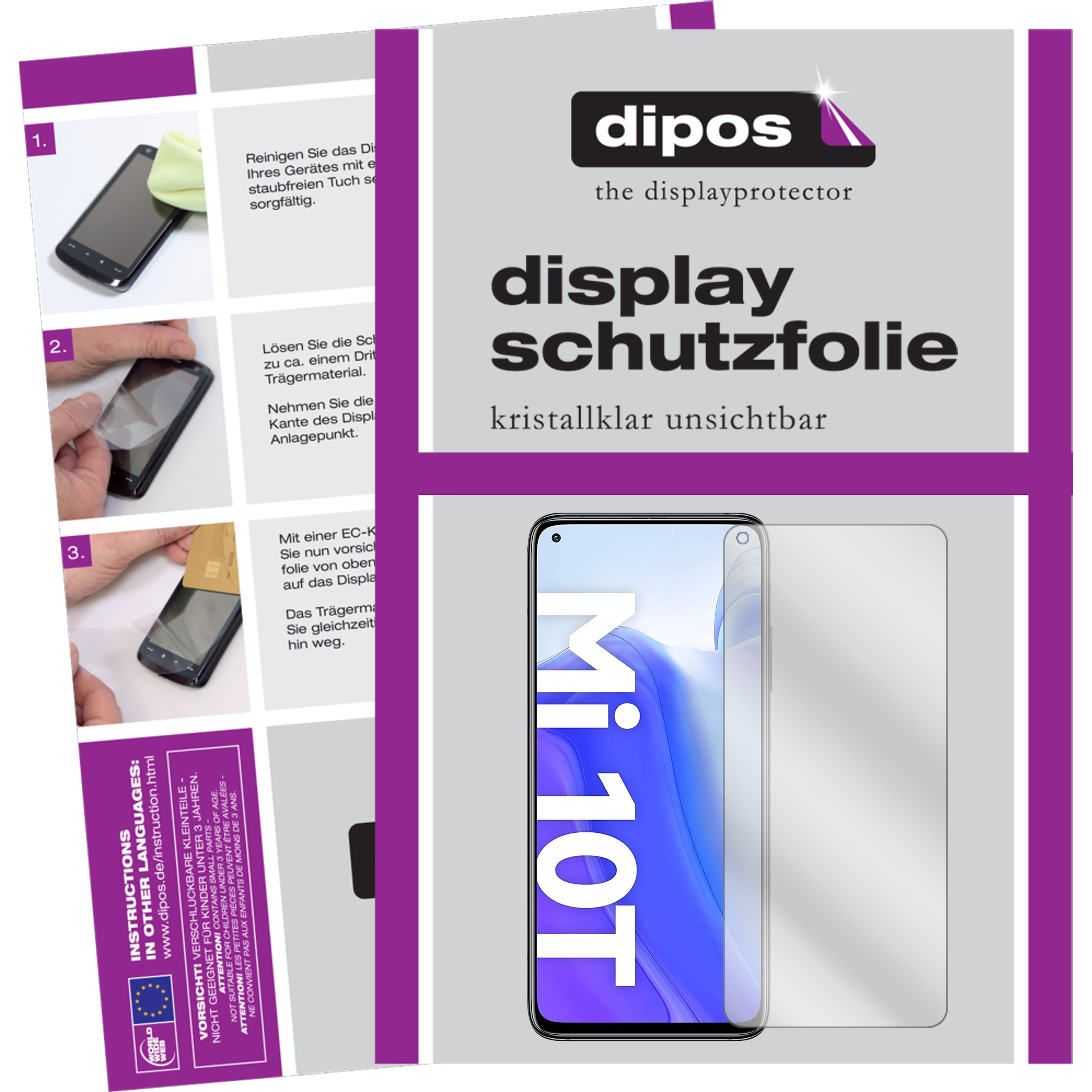 Dipos Displayschutzfolie Crystalclear (4 Stück, Xiaomi Mi 10T), Smartphone Schutzfolie, Transparent