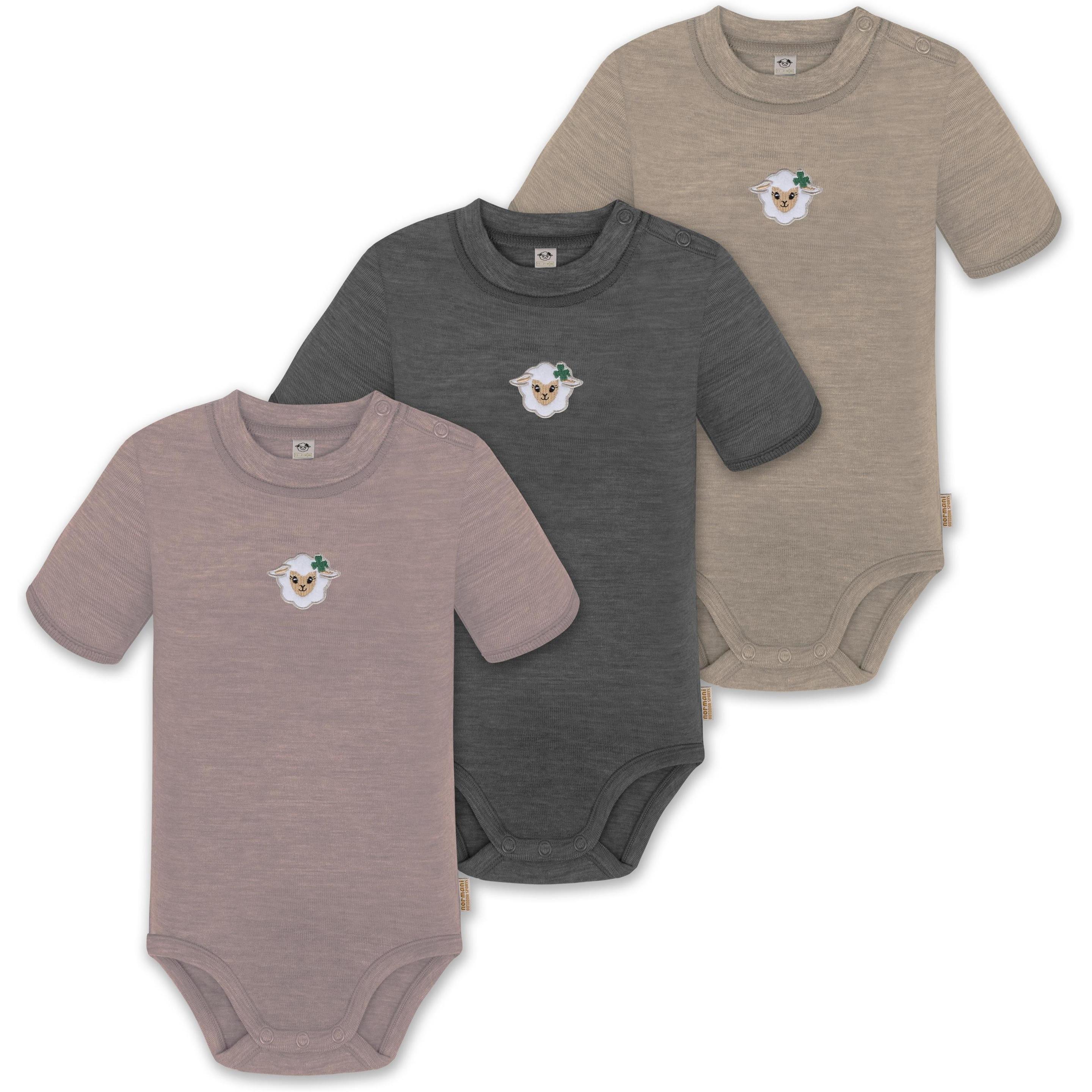 Normani, Body, 3er Set Baby Merino Kurzarmbody „Tihoi" - 9319, Beige, (74)