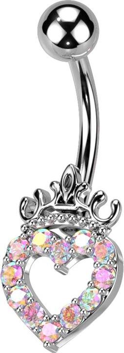Produktbild Star Piercing Banane silber mit Kugel Herz und Krone Kristalle multicolor (Messing, Chirurgenstahl 316L)