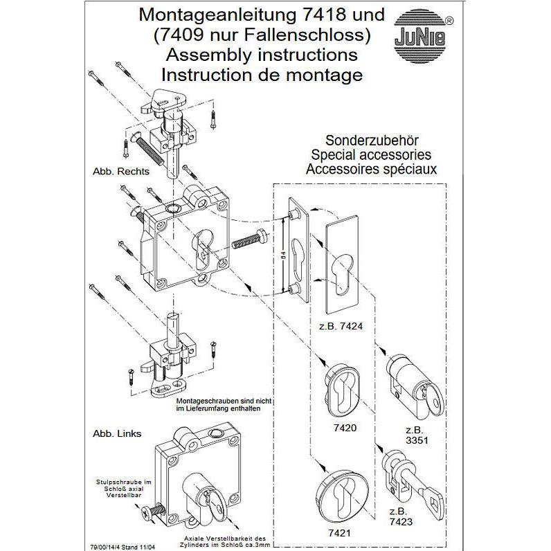 Thumbnail - Junie, Türschloss + Schliesszylinder, PZ Drehstangenschloss mit Falle 7418.40202 (Drehknopf-Halbzylinder)