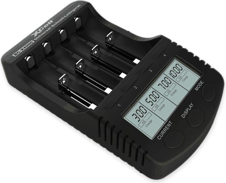 Actual product image XCell Quick Charger BC-X4000 Digital LCD (1 pcs., 14500, 16340, 17500, 18490, 18650, 26500, 26650, Sub-C, AA, AAA, RCR123A, Battery + charger)
