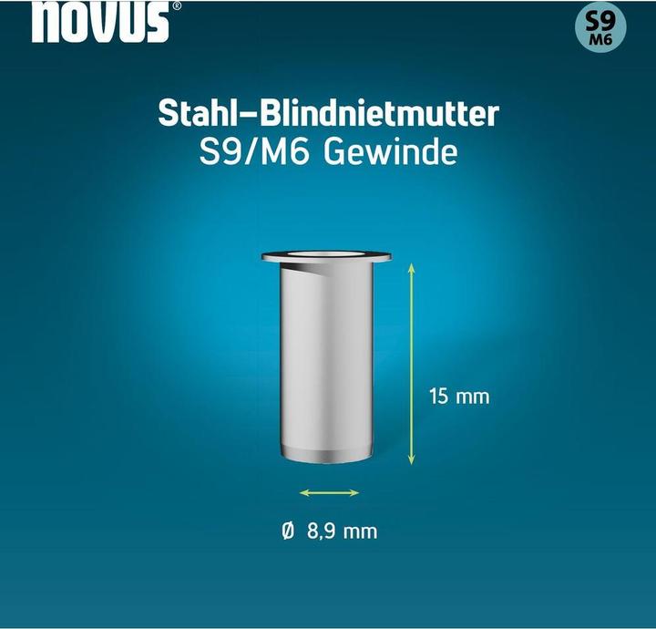 Immagine prodotto Novus Nietmutter S9 M6, L: 15 mm Stahl
